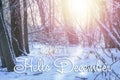 HELLO DECEMBER greeting card. Winter holidays concept. Royalty Free Stock Photo