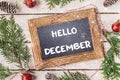 HELLO DECEMBER lettering design. Winter holiday composition Royalty Free Stock Photo