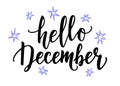 Hello December quote isolated on white background. Handmade winter inspirational card. Lettering vector illustration Royalty Free Stock Photo