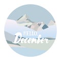 Hello, December! Vector illustrated greeting card template, post