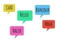 Hello in different languages chat bubbles learning with blank background