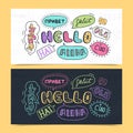 Hello in different languages. Vector illustration. Lettering simple hello in different language doodle quote in sketch style Royalty Free Stock Photo