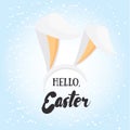 Hello Easter. Holiday greeting card with calligraphy elements. E