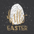 Hello easter lettering modern calligraphy style. Hand written Easter phrases .Greeting card text templates with Easter eggs. Happy Royalty Free Stock Photo