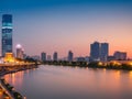 Bangkok Cityscape River View At Twilight Time