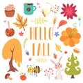 Hello fall cute cartoon autumn set