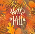 Hello fall greeting banner on jungle background.