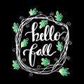 Hello Fall hand lettering calligraphy. Royalty Free Stock Photo