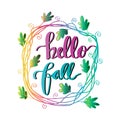 Hello Fall hand lettering calligraphy. Royalty Free Stock Photo