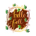 Hello Fall hand lettering calligraphy. Royalty Free Stock Photo