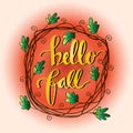 Hello Fall hand lettering calligraphy. Royalty Free Stock Photo