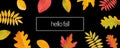 Vector Hello Fall Sale horizontal promotion banner. Bright warm colors design template. Vivid colorful realistic falling autumn Royalty Free Stock Photo