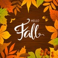 Hello fall seasonal autumn leaves frame background Royalty Free Stock Photo