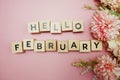 Hello February Alphabet Letter With Space Copy On Pink Background