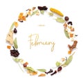 Hello February calligraphy inscription.