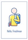 Hello freshman greeting card with color icon element Royalty Free Stock Photo
