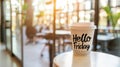 hello friday coffee cup AI generated Royalty Free Stock Photo