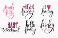 Hello Friday lettering postcard set. Royalty Free Stock Photo