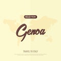 Hello from Genoa. Travel to Italy. Touristic greeting card. Vector illustration.