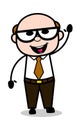 Hello Gesture - Retro Cartoon Office old Boss Man Vector Illustration