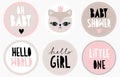 Hello Girl. Lovely Baby Shower Party Tags. Baby Girl Party Decoration. Royalty Free Stock Photo