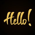 Hello gold glitter hand lettering on black Royalty Free Stock Photo