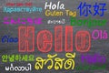 Hello or greeting international word cloud in different languages of the world handwritten in colors chalk. Royalty Free Stock Photo