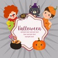 Hello halloween card clown kids in flat style