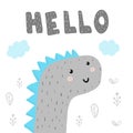 Hello hand drawn print with cute fantastic animal