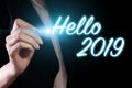 Hello 2019 with hand Royalty Free Stock Photo