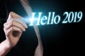 Hello 2019 with hand Royalty Free Stock Photo