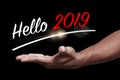 Hello 2019 with hand Royalty Free Stock Photo