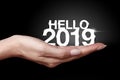 Hello 2019 with hand Royalty Free Stock Photo