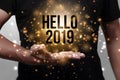 Hello 2019 with hand Royalty Free Stock Photo