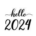Hello 2024 handwritten with brush. Calligraphy lettering for New Year isolated on white. Holidays typography poster Royalty Free Stock Photo