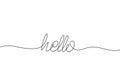 HELLO handwritten inscription. Hand drawn lettering. calligraphy. One line drawing of phrase. Continuous black line drawing word