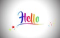 Hello Handwritten Word Text with Rainbow Colors and Vibrant Swoosh