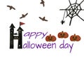 happy Halloween day theme. Color pencil and watercolor hand drawn painting isolated with white background. -illustration