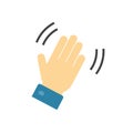 Hello and hi hand icon or bye waving gesture palm symbol for emoji or emoticon vector flat cartoon pictogram Royalty Free Stock Photo