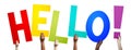 Hello! - human hands holding colorful letters Royalty Free Stock Photo