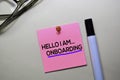 Hello I am Onboarding text on sticky notes isolated on office desk Royalty Free Stock Photo