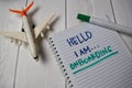 Hello I am Onboarding write on a book isolated on Office Desk Royalty Free Stock Photo