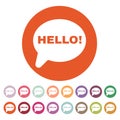 The hello icon. Greet and hi symbol. Flat