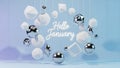 Hello January 3D Render with Abstract Geometric Shapes and Spheres Royalty Free Stock Photo