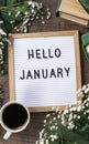 Hello January greeting card Royalty Free Stock Photo