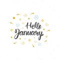 Hello January hand written modern brush lettering inscription. Trendy hand lettering quote, art print for posters , greeting cards