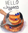 Hello January! Start the first morning of January with light but delicious breakfast:pancakes with sour cream and blueberries