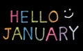 Hello January written on blackboard