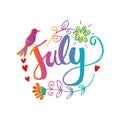 Hello July Hand Lettering Phrase.