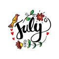 Hello July Hand Lettering Phrase.